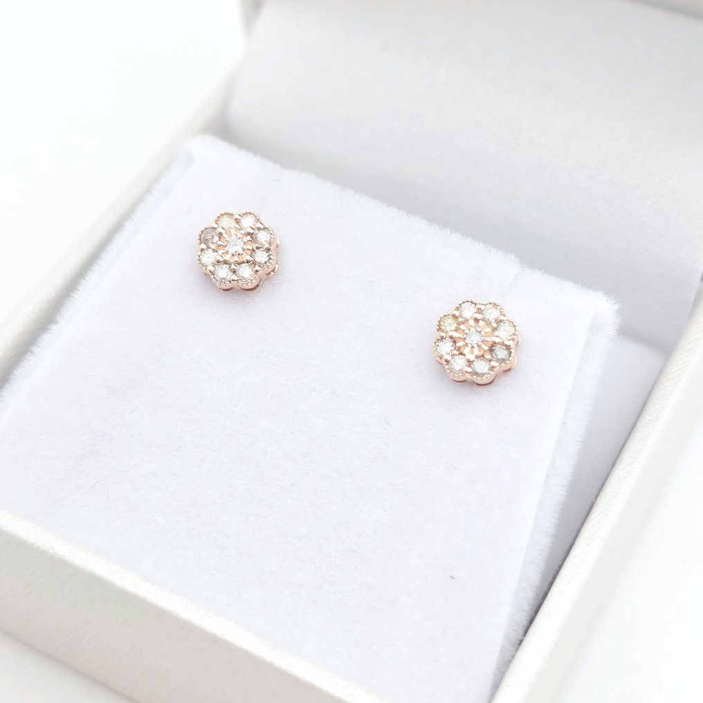 Nincs minimálár - Drop fülbevaló - 14 kt. Rózsa arany - 0.19ct. tw. Gyémánt (Természetes) #4.3