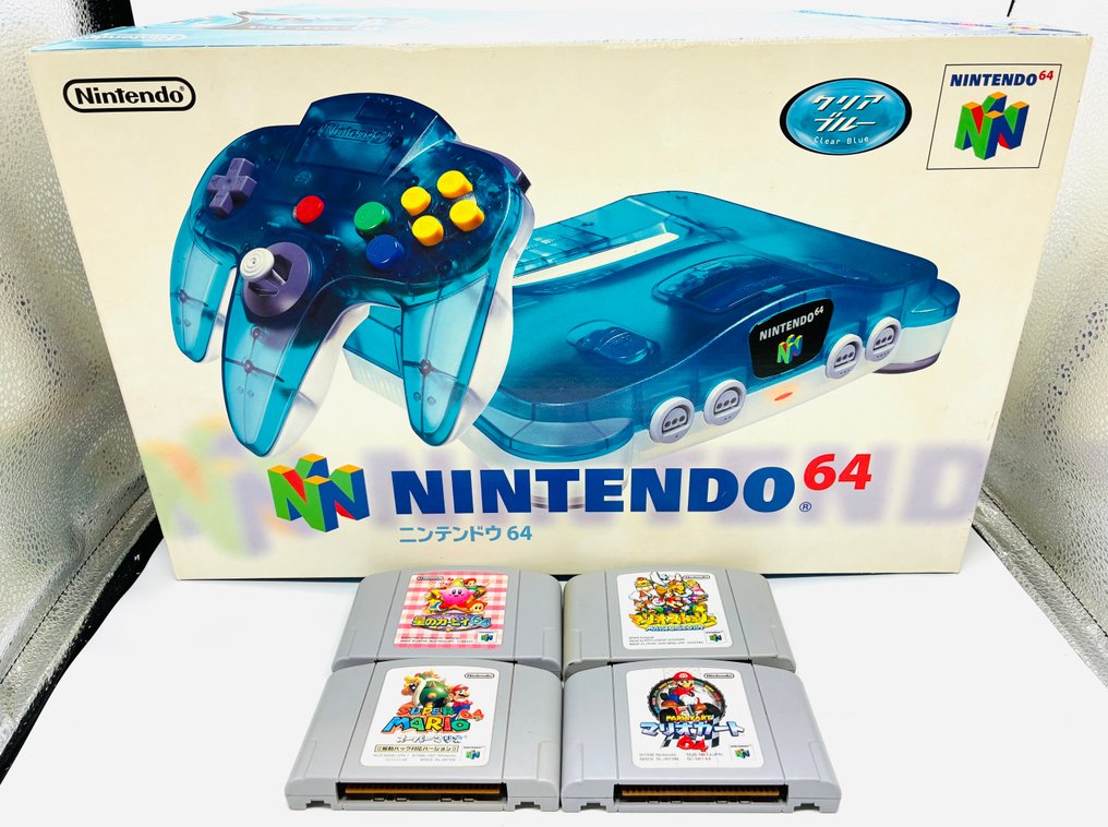Nintendo - N64 - Nintendo 64 - Clear Blue Edition - Console + Controller + 4 games - Fully Tested - Video game console + games - In original box #1.0