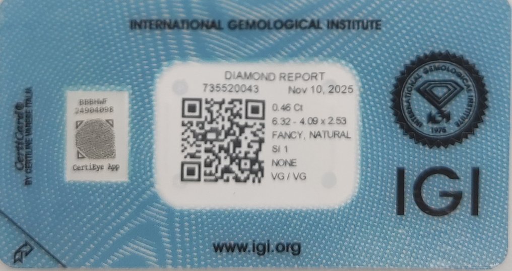 没有保留价 - 1 pcs 钻石  (天然色彩的)  - 0.46 ct - 梨形 - Fancy light 黄色 - SI1 微内含一级 - 国际宝石研究院（IGI） #2.1