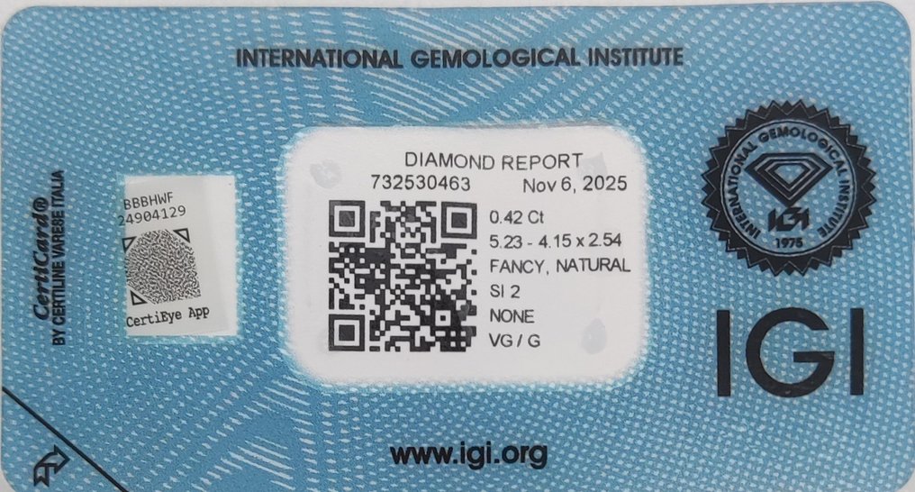 没有保留价 - 1 pcs 钻石 (天然色彩的) - 0.42 ct - 椭圆形 - Fancy 棕色 橙色 - SI2 微内含二级 - 国际宝石研究院(IGI) #2.1