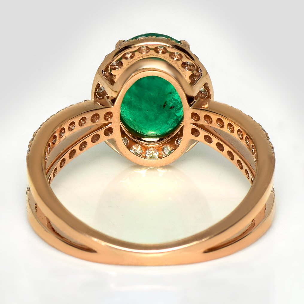 没有保留价 - 戒指 - 14K包金 HRD 2.22 克拉 强烈绿色, 玫瑰金 -  2.81ct. tw. 祖母绿 - 钻石 #4.3