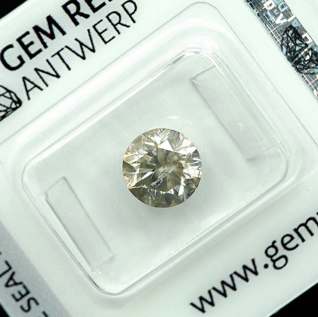 沒有保留價 - 1 pcs 鑽石  (天然彩色)  - 2.01 ct - 圓形 - Light 淡黃色 灰色 - I2 - Gem Report Antwerp (GRA) #1.0