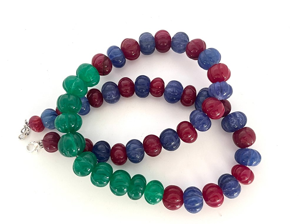 53 håndlavede smaragd-, rubin- og saphir-kvartsperler fra Indien- 100 g #1.0