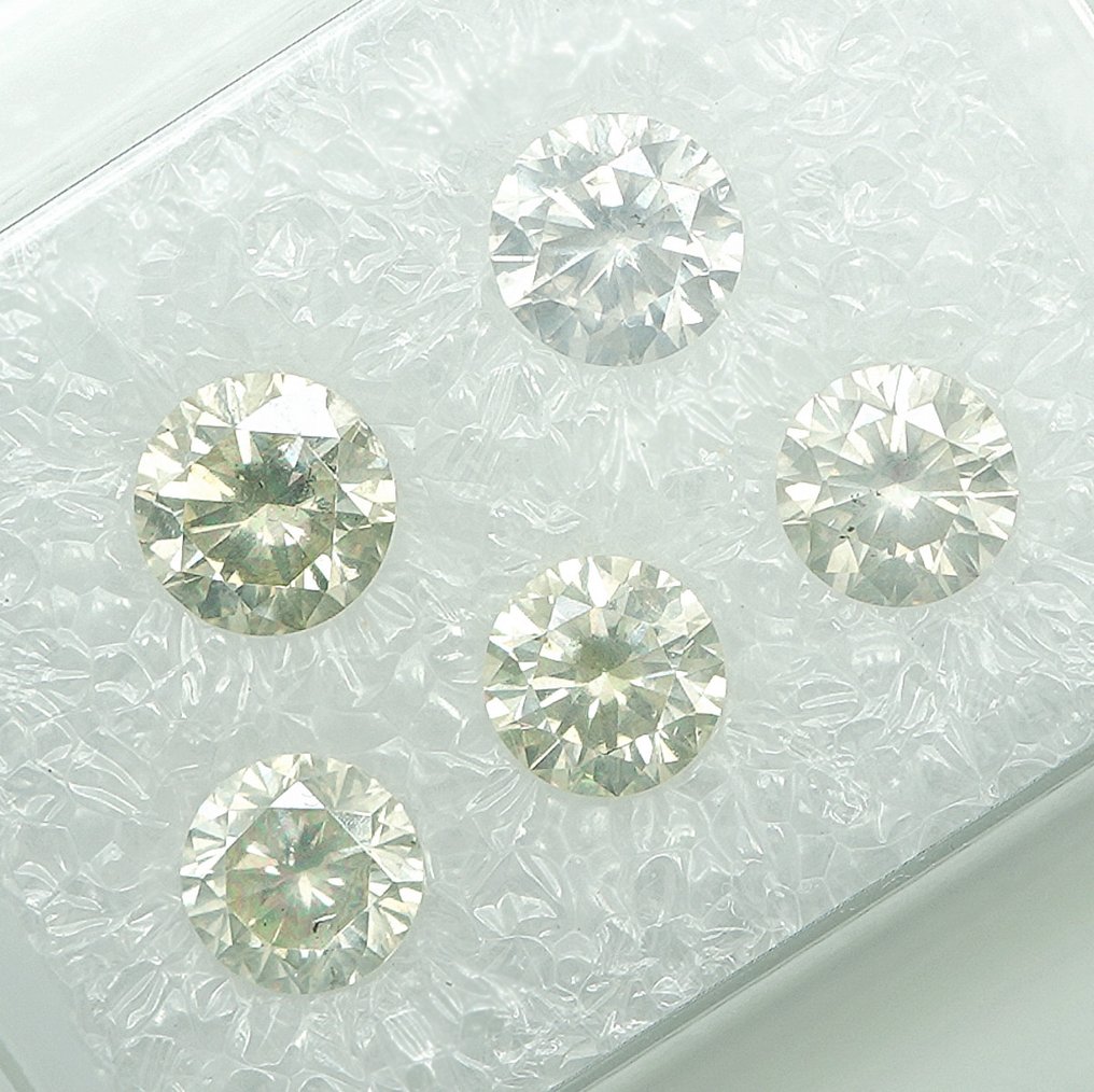 5 pcs Diamant  (Natürlich)  - 1.08 ct - Rund - I1, I2 - Gem Report Antwerp (GRA) #2.1