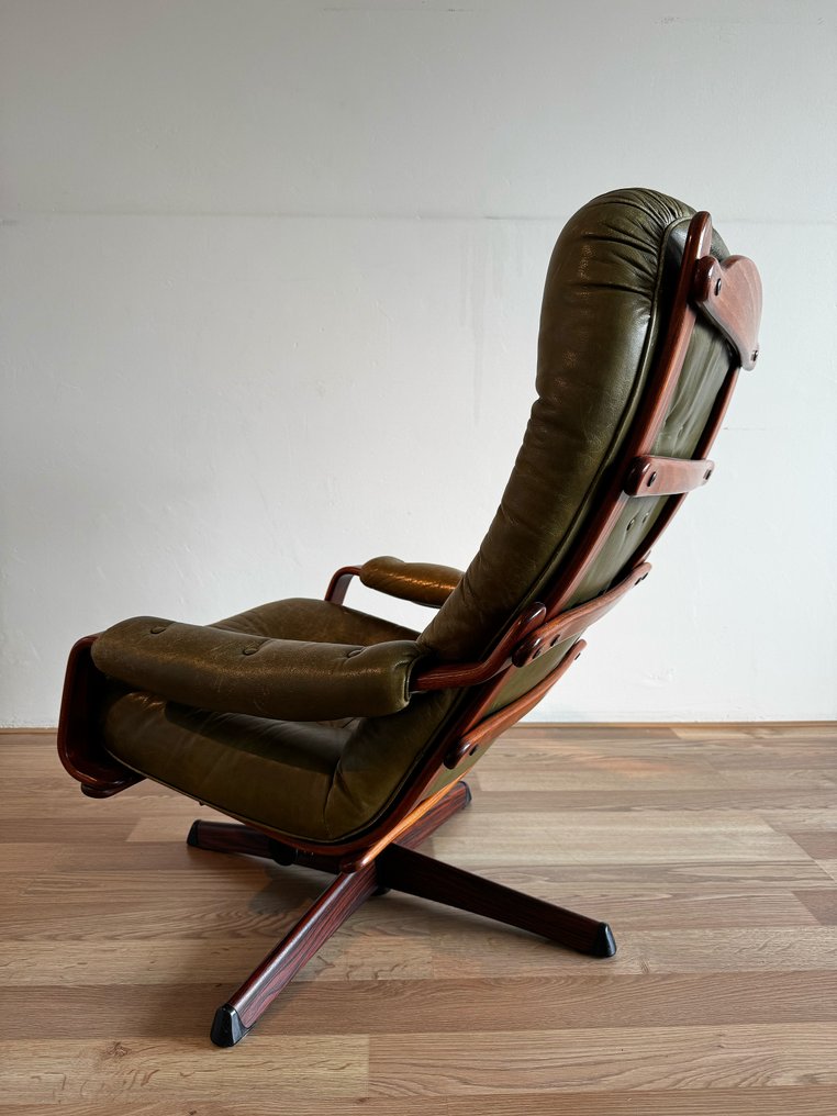 Göte Möbler, Nassjo Sweden - Fåtölj - Läder, Trä, Metall - Vintage roterande fåtölj #2.1