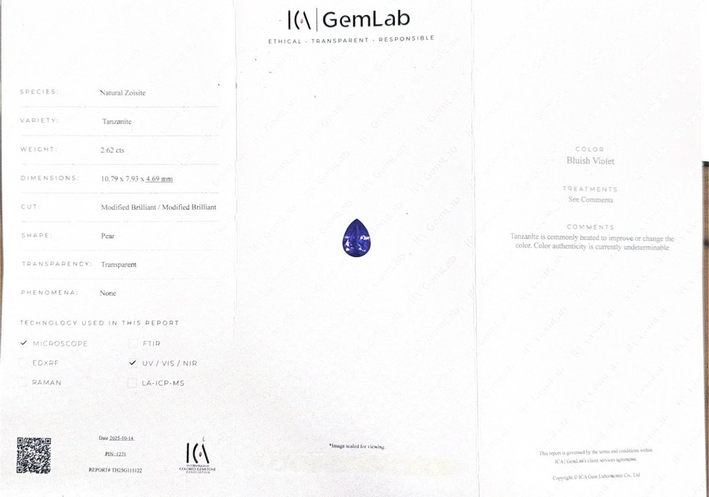 Fără preț de rezervă - 1 pcs  Albastru, Violet Tanzanite  - 2.62 ct - Asociația internațională de pietre prețioase colorate (ICA GemLab) #2.1
