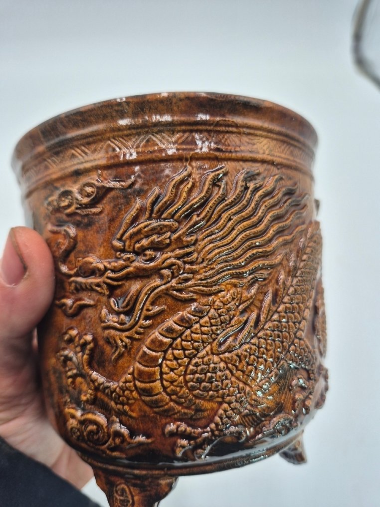 Ceramic Dragon Bonsai Pot - Brown - Height (Tree): 0 cm - Depth (Tree): 0 cm - Japan #3.2