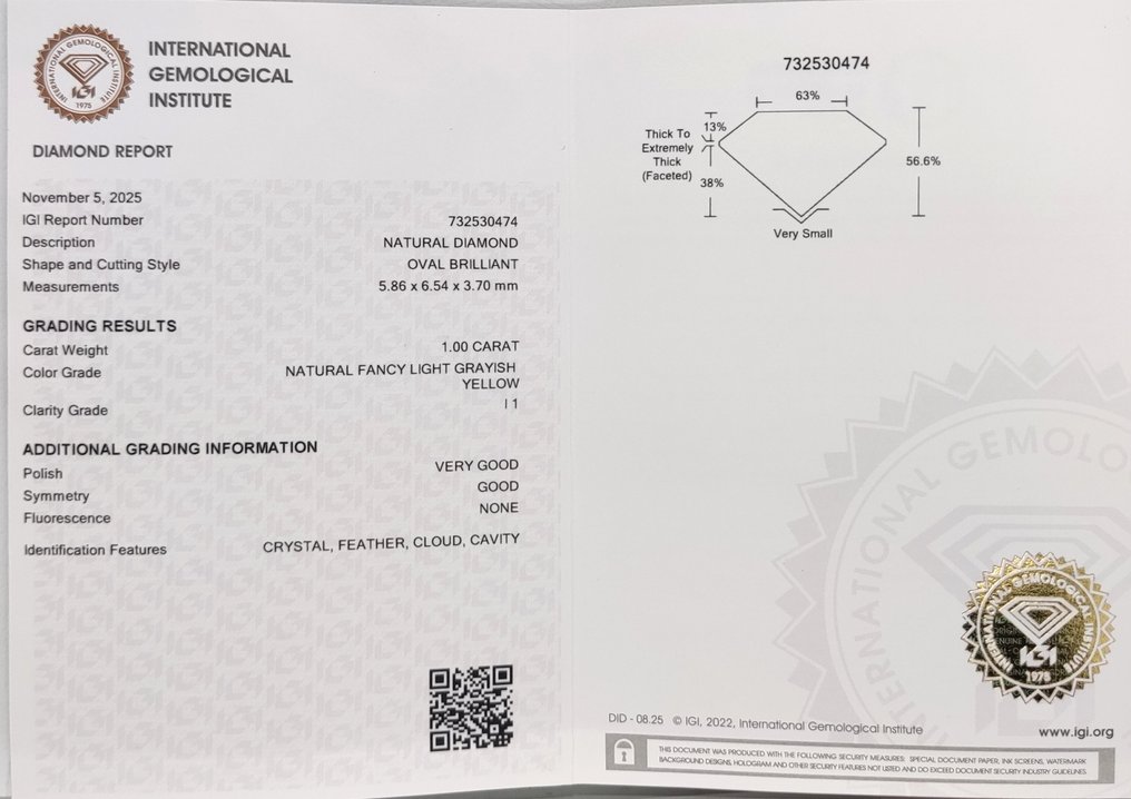 Ingen mindstepris - 1 pcs Diamant  (Naturfarvet)  - 0.80 ct - Hjerte - Fancy light Grålig Gul - I1 - International Gemological Institute (IGI) #4.3