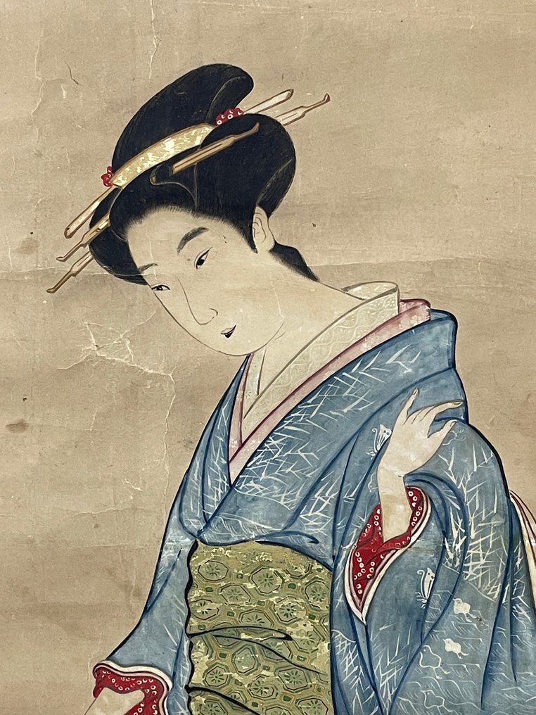 明治美人和丝绸卷轴上的狗画 - Anonymous - 日本 - 20世紀 #2.1