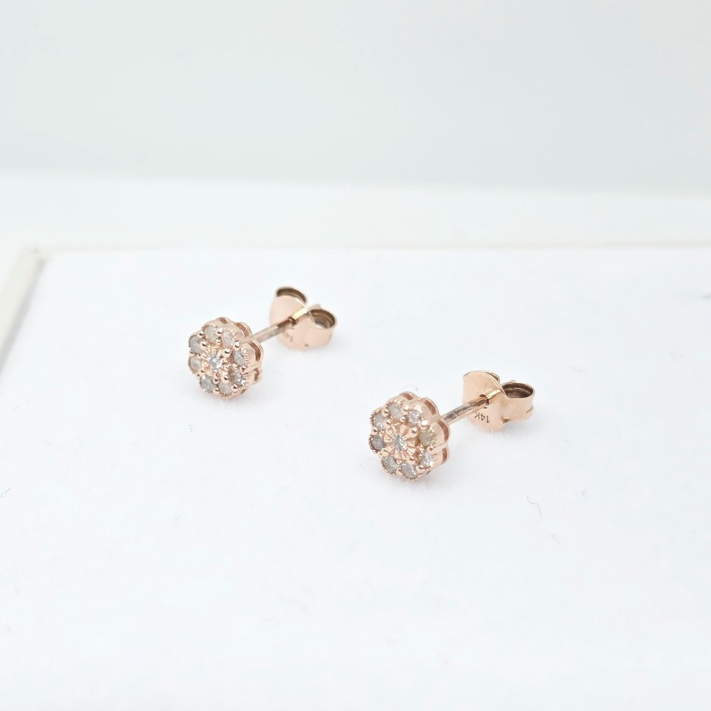 Nincs minimálár - Drop fülbevaló - 14 kt. Rózsa arany - 0.19ct. tw. Gyémánt (Természetes) #3.2