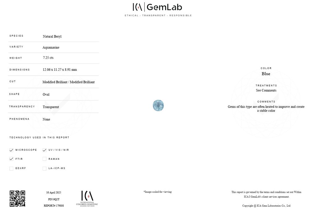 没有保留价 - 1 pcs  蓝色 海蓝宝石, 绿柱石  - 7.25 ct - 国际有色宝石协会（ICA GemLab） #4.3