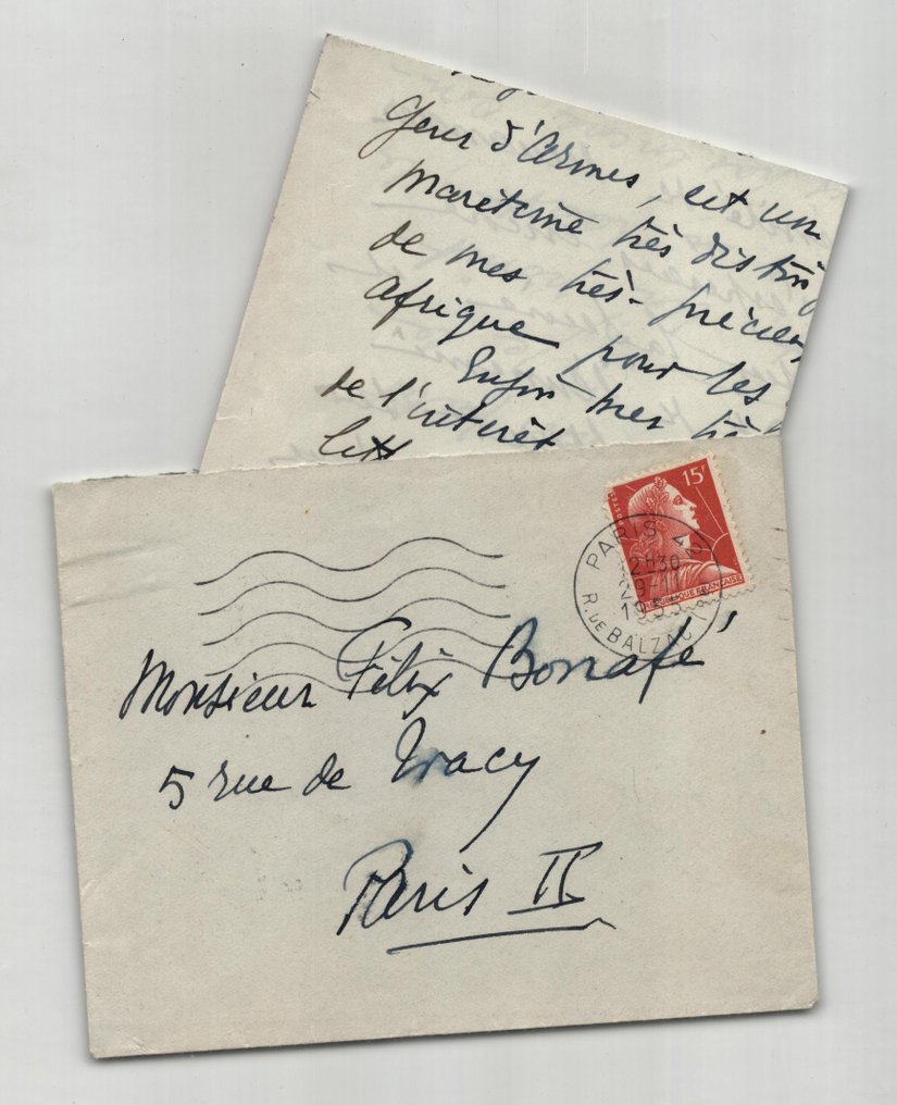Général Weygand - «Je n'étais pas encore convaincu de la nécessité de demander un armistice» - Lettre autographe signée à Félix Bonafé - 1955 #1.0