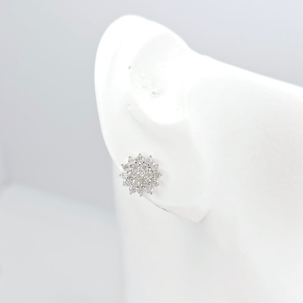 Zonder minimumprijs - Oorbellen - 14 karaat Witgoud -  1.08ct. tw. Diamant (Natuurlijk)  #1.0