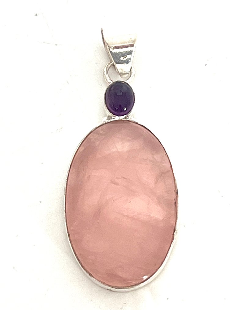 - 925 argint - cuarț de trandafir - ametist - Pandantiv #1.0
