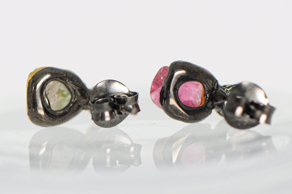 Argent 925 noir rhodié - Tourmaline - Topaze - Boucles d'oreilles #4.3
