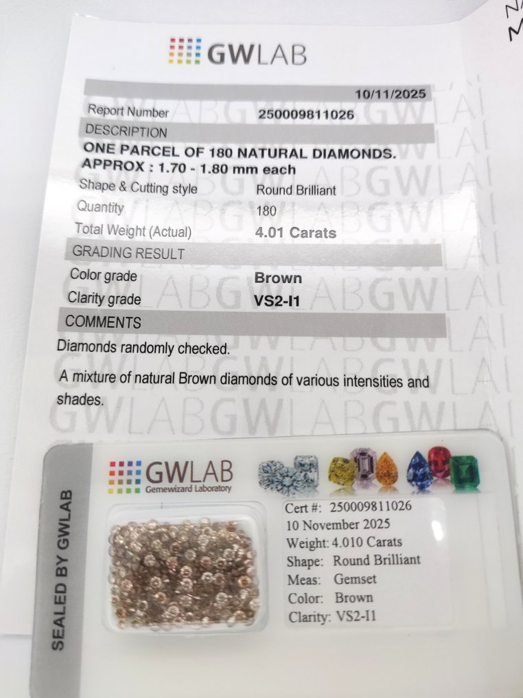 No Reserve Price - 180 pcs Diamond (Natural coloured) - 4.01 ct - Round Mixed colours - VS2, I1 - Gemewizard Gemological Laboratory (GWLab) #1.0