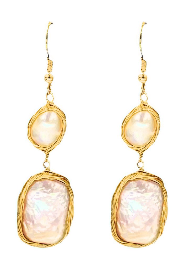 Fără preț de rezervă - Cercei Argint, Placat cu aur Perlă - Scaramazza #1.0