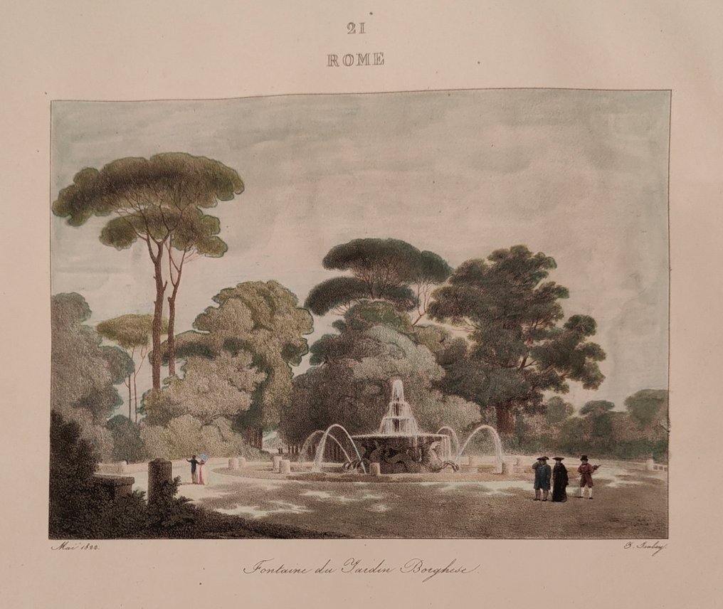 Italy - Rome; F. Villain / J. Isabey - Fontaine du Jardin Borghese / Le Temple d'Esculape à la Villa Borghèse - 1821-1850 #2.1