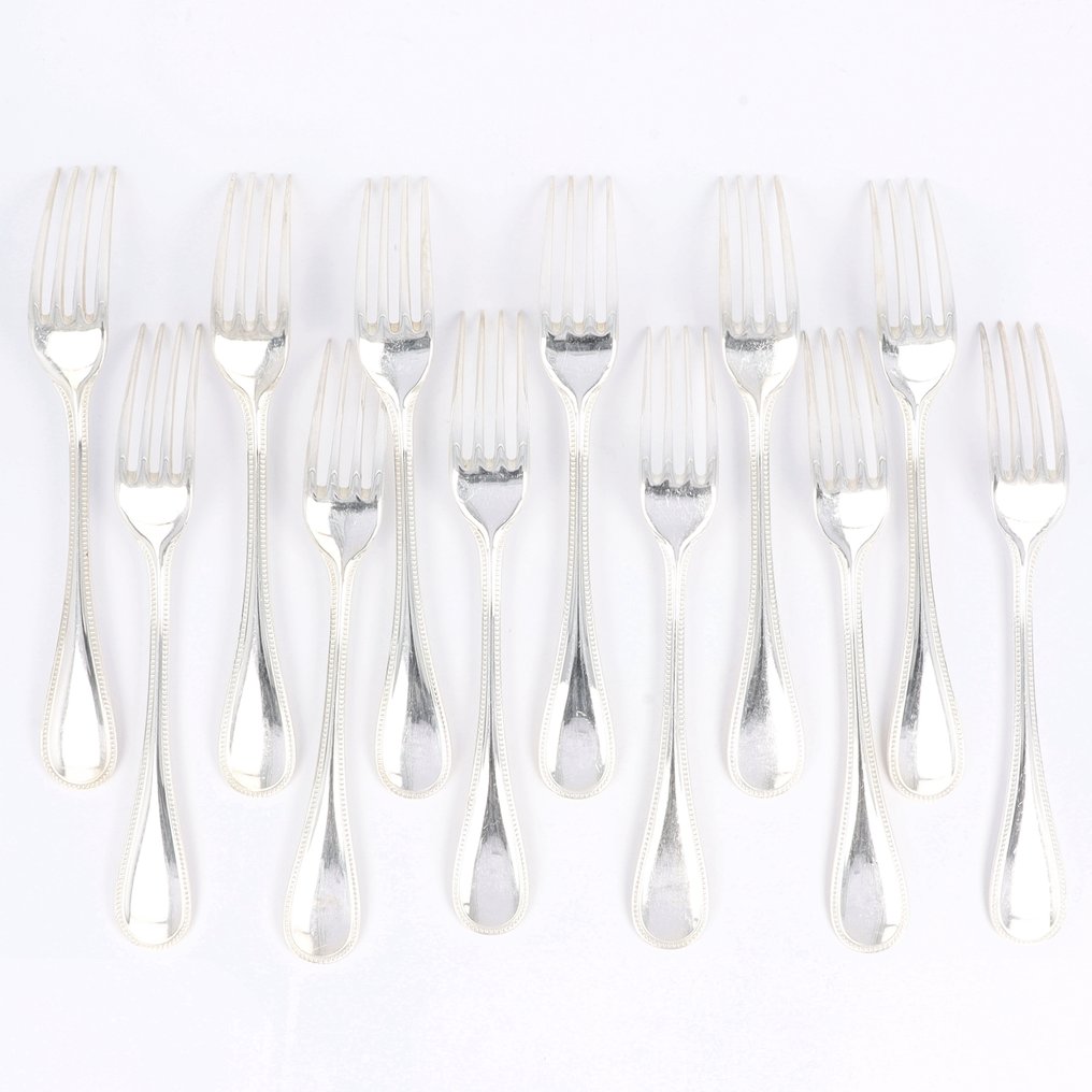 Christofle, Dessertvork model "Perles" - Widelec (12) - Posrebrzany #1.0