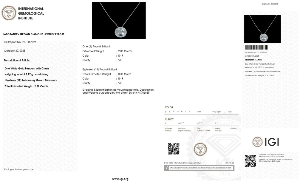 Kaulakoru - 14 kt. Valkokulta - 2.39ct. tw. Timantti (Laboratoriossa kasvatettu) - Timantti #4.3