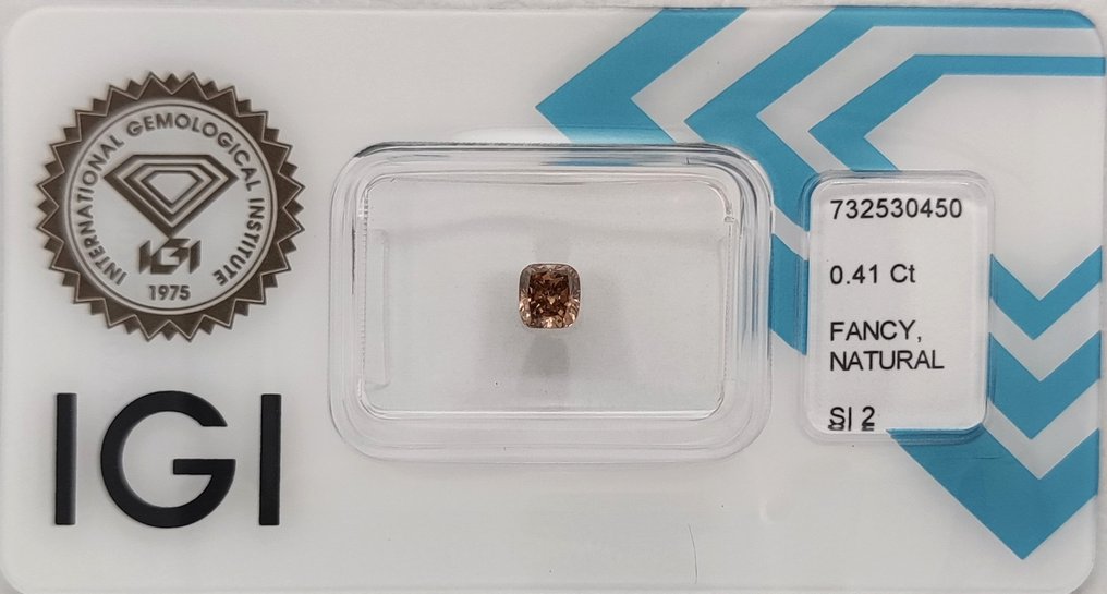 没有保留价 - 1 pcs 钻石  (天然色彩的)  - 0.41 ct - 枕形 - Fancy deep 橙色 棕色 - SI2 微内含二级 - 国际宝石研究院（IGI） #1.0