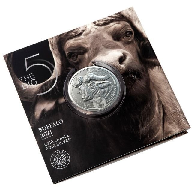 Zuid-Afrika. 5 Rand 2021 1 oz Big Five Silver Buffalo Coin BU (In Blister Card) #3.2