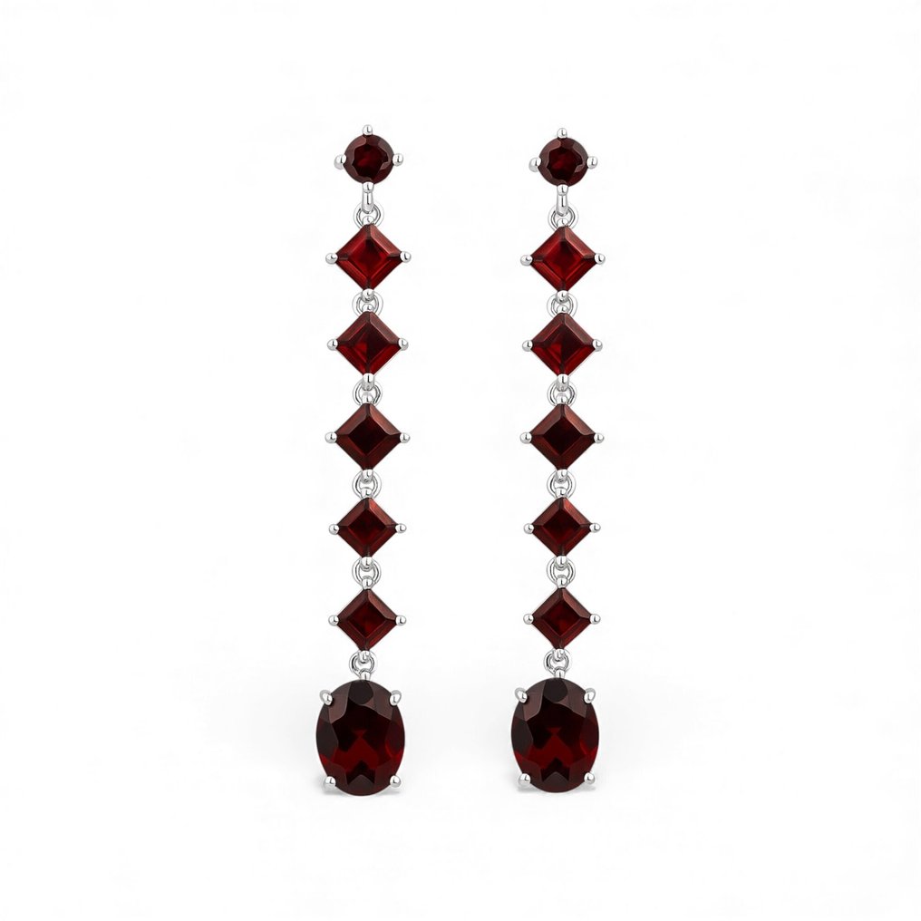 Ingen mindstepris - Øreringe Sølv - 9.70ct. tw. Granat - Certificeret #1.0