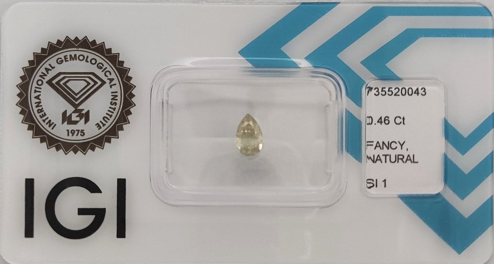 没有保留价 - 1 pcs 钻石  (天然色彩的)  - 0.46 ct - 梨形 - Fancy light 黄色 - SI1 微内含一级 - 国际宝石研究院（IGI） #1.0