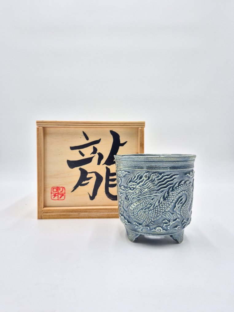 Keramisk drage bonsai-krukke - blågrå - Højde (Træ): 0 cm - Dybde (Træ): 0 cm - Japan #1.0