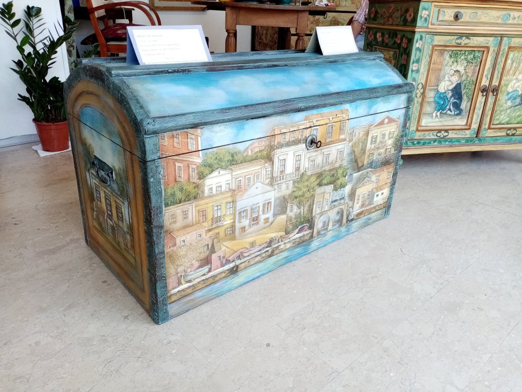 Σεντούκι αποθήκευσης - Ξύλο - Baule – Αναπαλαιωμένο και ζωγραφισμένο με το χέρι - διακόσμηση εμπνευσμένη από τα τοπία της #3.2