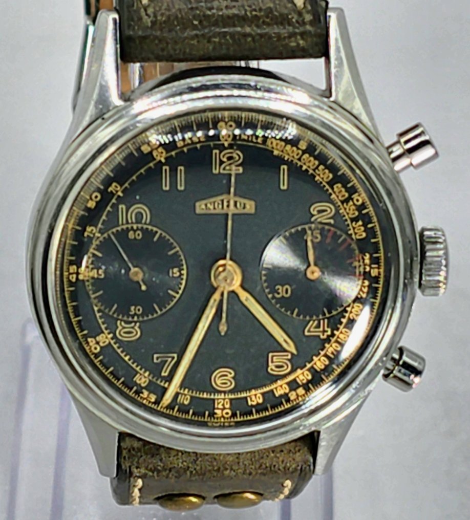 ANGELUS - Flieger Chronograph - Eigenkaliber Angelus Kal.510 - Original schwarzes Ziffernblatt - Schweiz um 1940 - Άνδρες - 1950-1959  #1.0