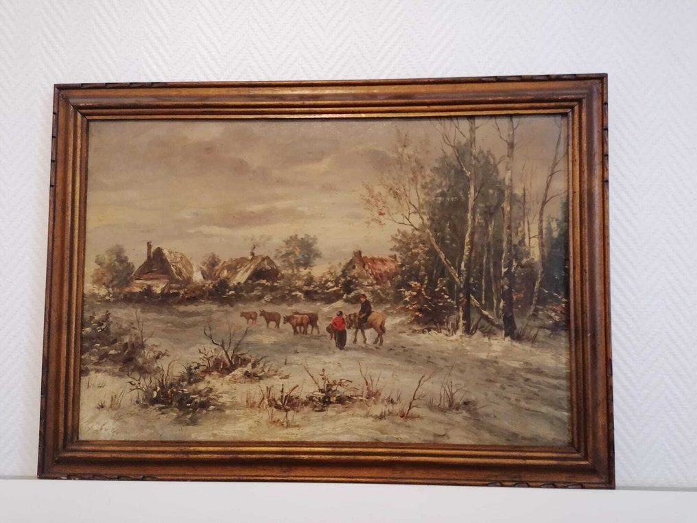 Anonyme XIX -ème siècle - Winters Landschap met Boerderij en Figuren #1.0