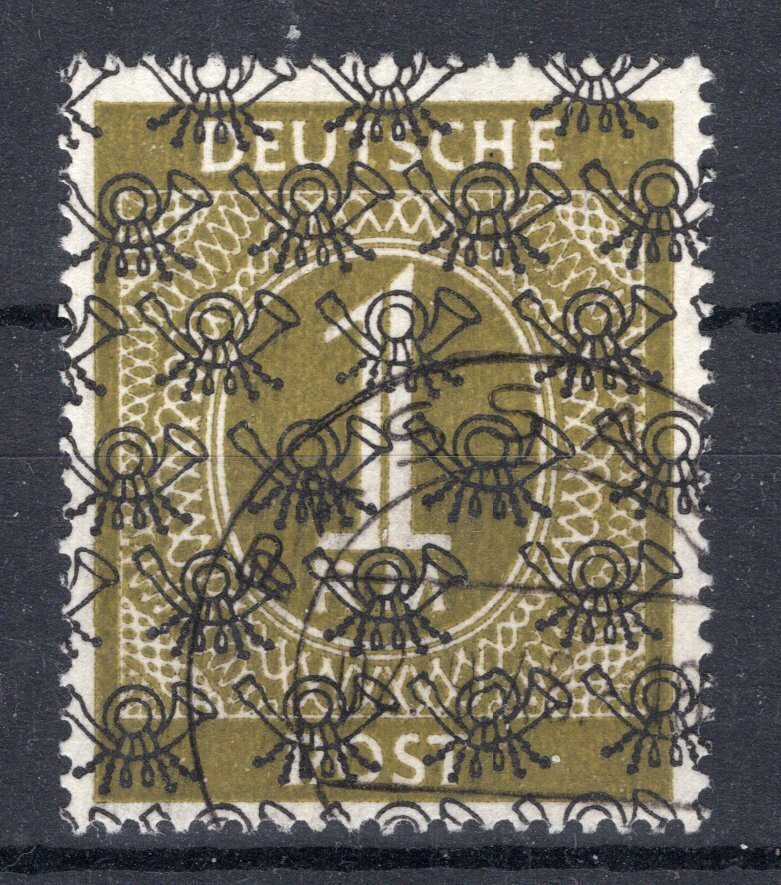 Συμμαχική Κατοχή - Γερμανία (Αμερικανική και βρετανική ζώνη) 1948 - Επιβεβαίωση δικτύου σε 1 Μάρκα, ψηφία, Kontrollrat με πιστοποιητικό. - Michel IX / II #1.0