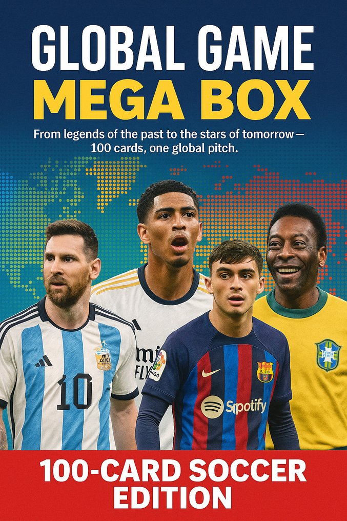 CollectorsHub Global Game Mega Box Alfredo Di Stefano, Cristiano Ronaldo, Diego Maradona, Erling Haaland, Jude Bellingham, Lamine Yamal, Lionel Messi 100 Carta Patch, Carta/cromo Parallel, Parallel con numeración, Carta/cromo con autógrafo, Edición limitada - 1 Mystery box - Casi impecable (CI) #2.1