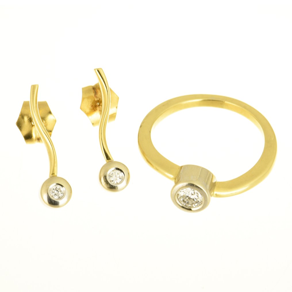 2件套珠宝 - 18K包金 黄金, 白金 钻石 (天然)  #1.0