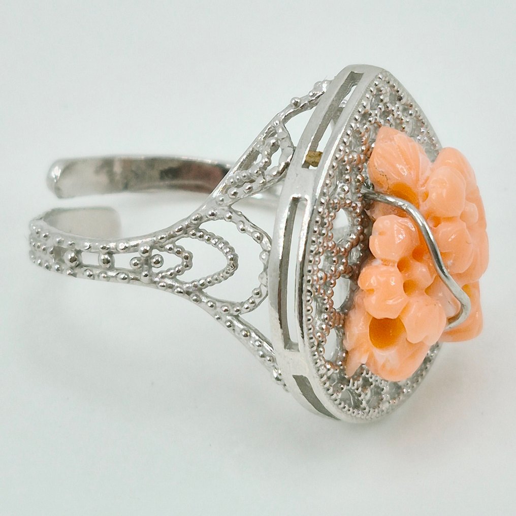 Corallo - Argento - Anello - CORALLO ROSATO INCISO #3.2
