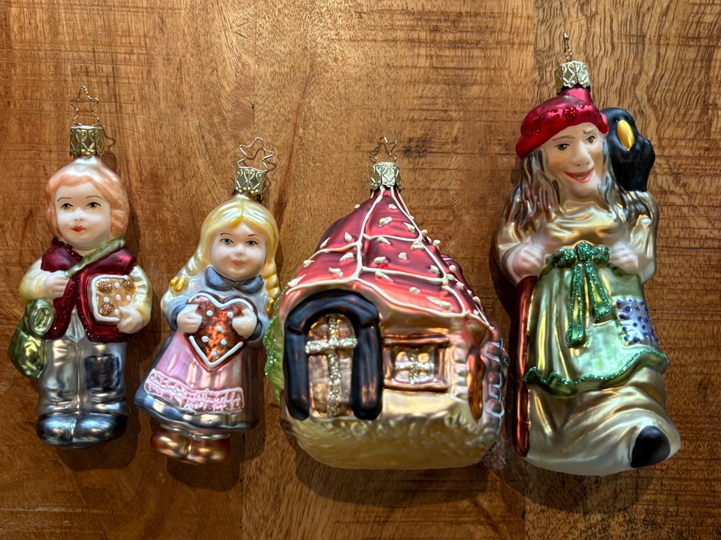 Inge-Glas: Hans en Grietje met Heks en peperkoek huis, handgemaakt. - Juledekoration Inge-Glas (4) - Glas #1.0