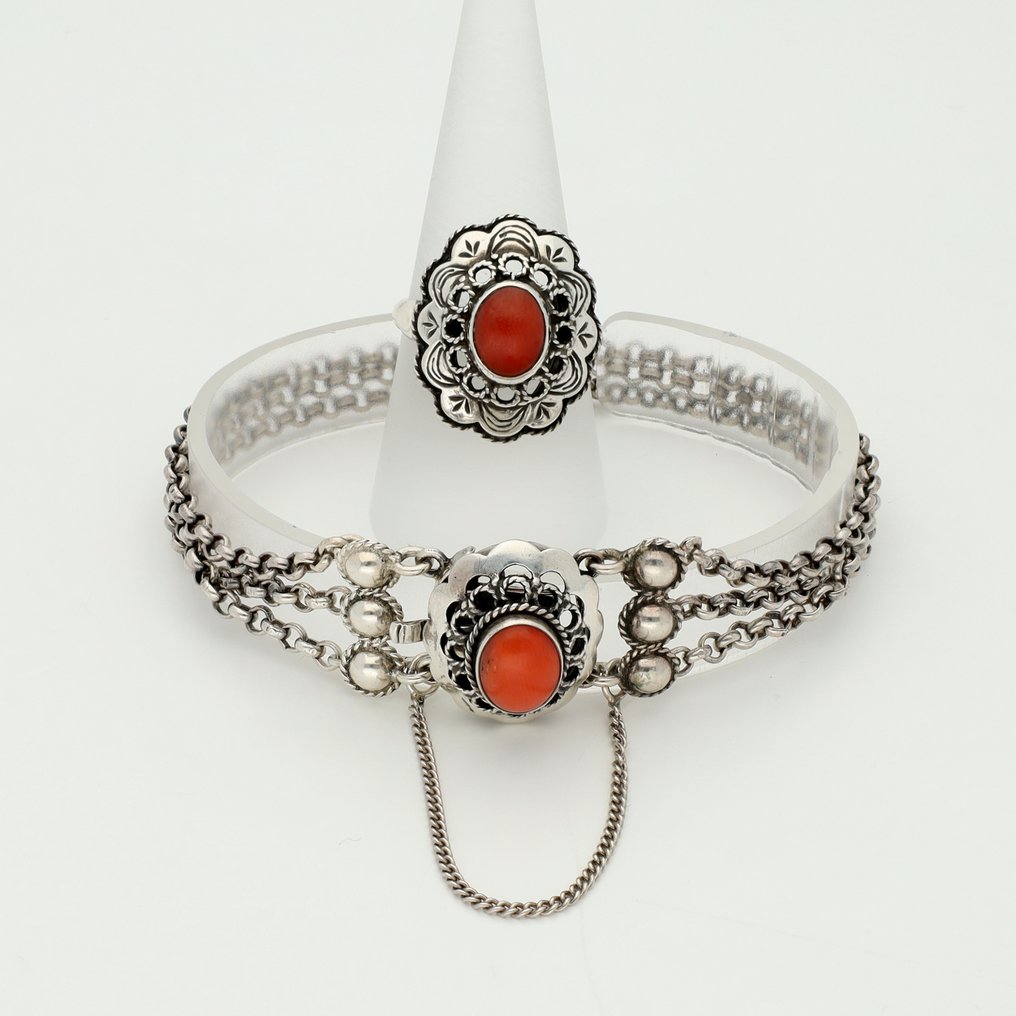 Nincs minimálár - 2 részes ékszerszett Ezüst Vér korall #1.0