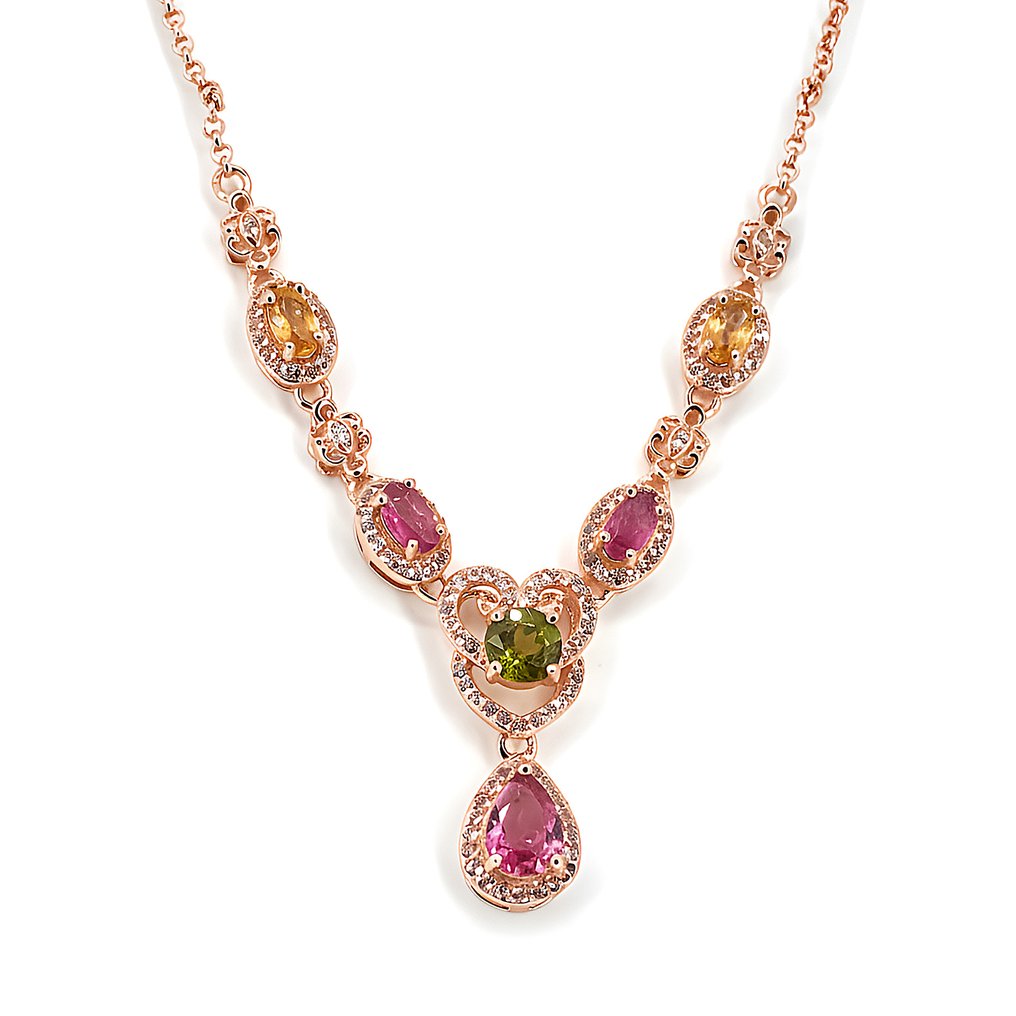 沒有保留價 - 頸鏈 鍍金 電氣石 - 黃玉 - 18K 金镀层 #1.0