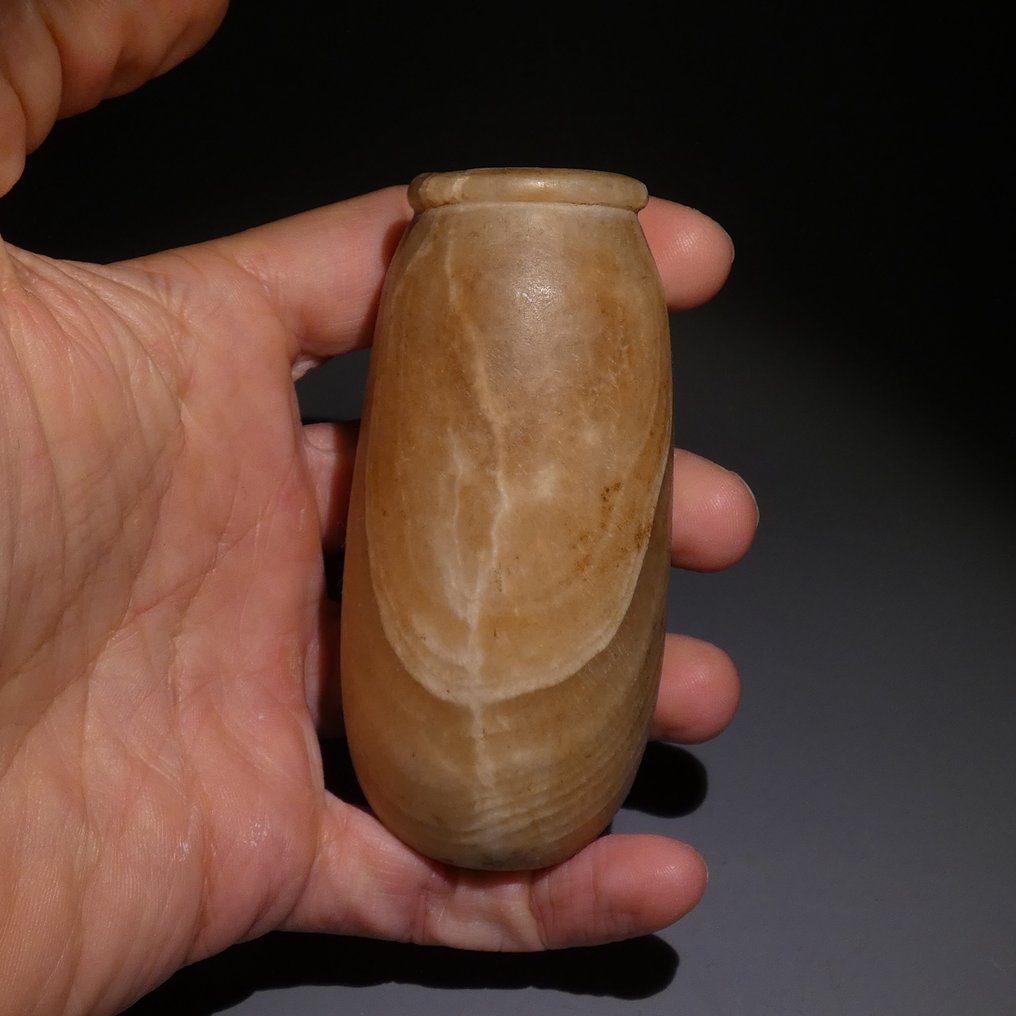 Egiptul Antic Alabastru Vas. 9 cm H. Regatul Vechi, Dinastiile a III-a - a VI-a, 2686 - 2181 î.Hr. #2.1