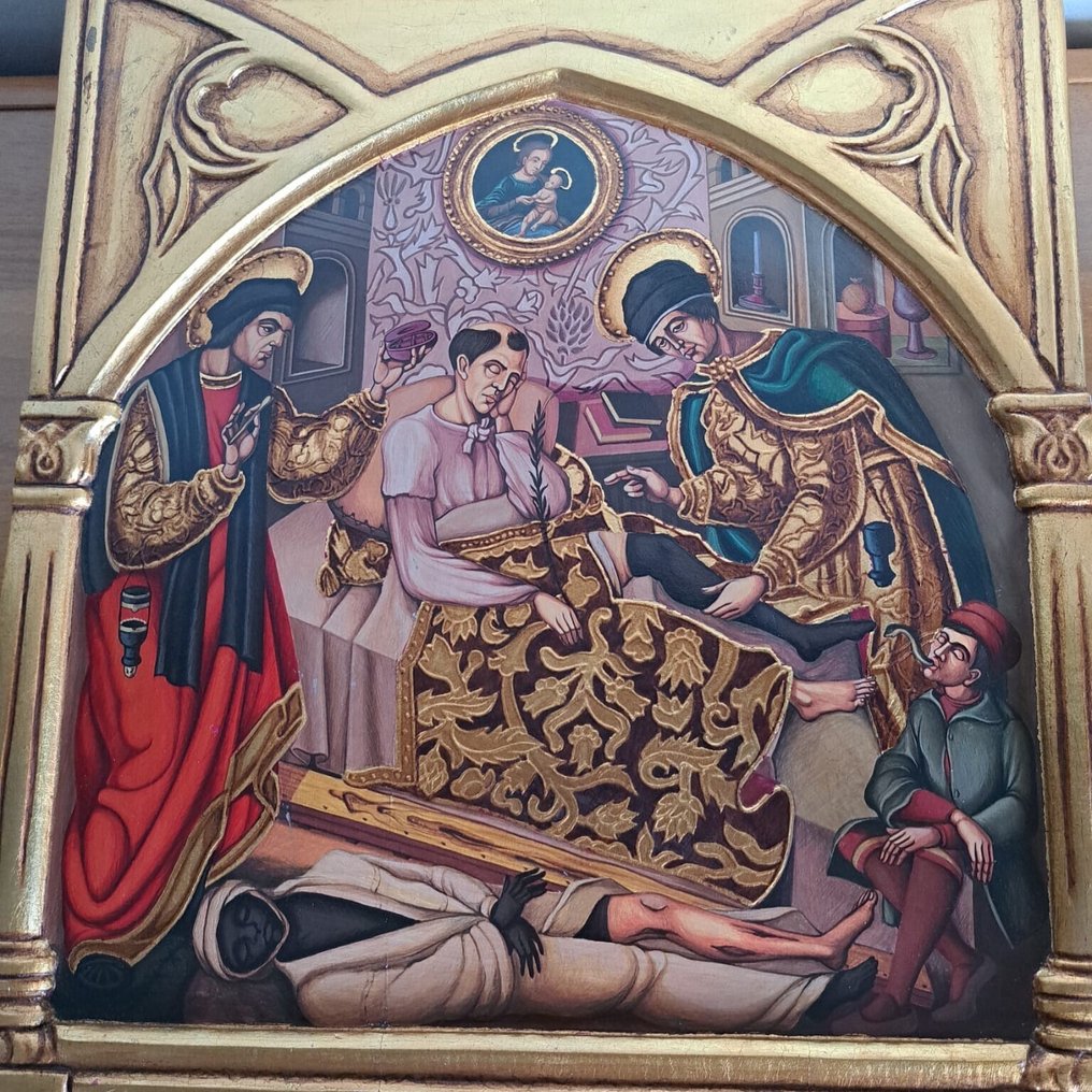 Ikon - Santi Cosma e Damiano - Håndmalt - XL - 37 x 40 cm - Tre #2.1