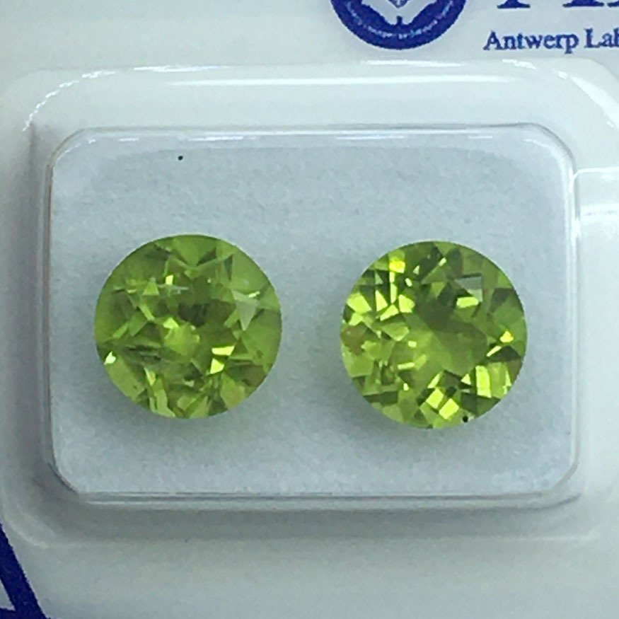 Sans Prix de Réserve - 2 pcs Vert Péridot - 4.54 ct - Antwerp Laboratory for Gemstone Testing (ALGT) - Peridot taillé rond de 8 mm #2.1