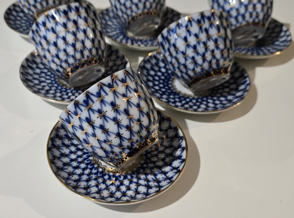 Lomonosov Imperial Porcelain Factory - A.Yatskevich - Servizio da caffè per 6 persone (12) - Cobalt Net - Porcellana #3.2