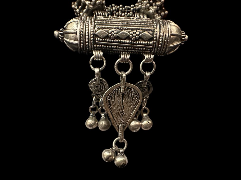 也门犹太银项链与耳环——萨那老城——20世纪中期 - 2件套珠宝 #4.3