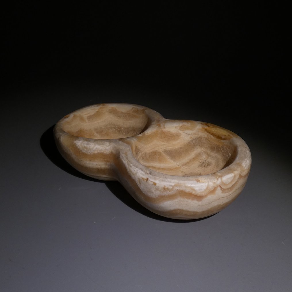 Bactrian Alabaster Double cup vessel. 13 cm L. 2000 - 1000 BC #1.0