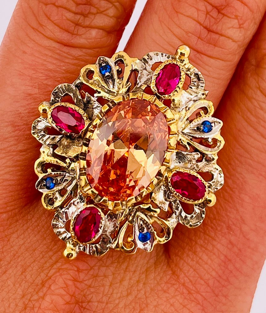 χωρίς τιμή ασφαλείας - Δαχτυλίδι - 9 kt. Κίτρινο χρυσό, Ασημί Χαλαζίας - Διάφοροι πολύτιμοι λίθοι #1.0