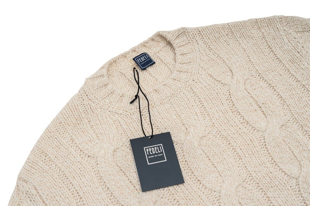 FEDELI RRP 2190€ "Malfilè" Ivory Sweater 100% Cashmere Cable Knit - 56 IT - Jumper - New with tags #3.2