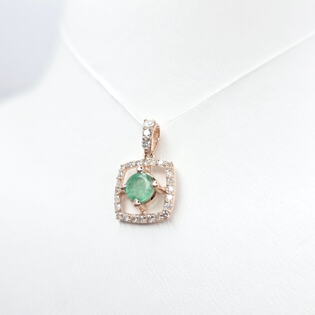 χωρίς τιμή ασφαλείας - Κρεμαστό κόσμημα - 14 καράτια Ροζ χρυσό -  0.67ct. tw. Σμαράγδι - Διαμάντι #1.0