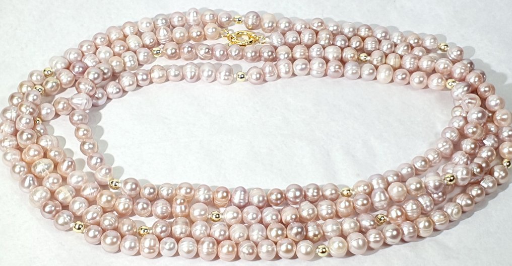 自然水源色玫瑰珍珠 - 圣徒州荣耀 - 925纯银镀金扣 - 项链 #2.1