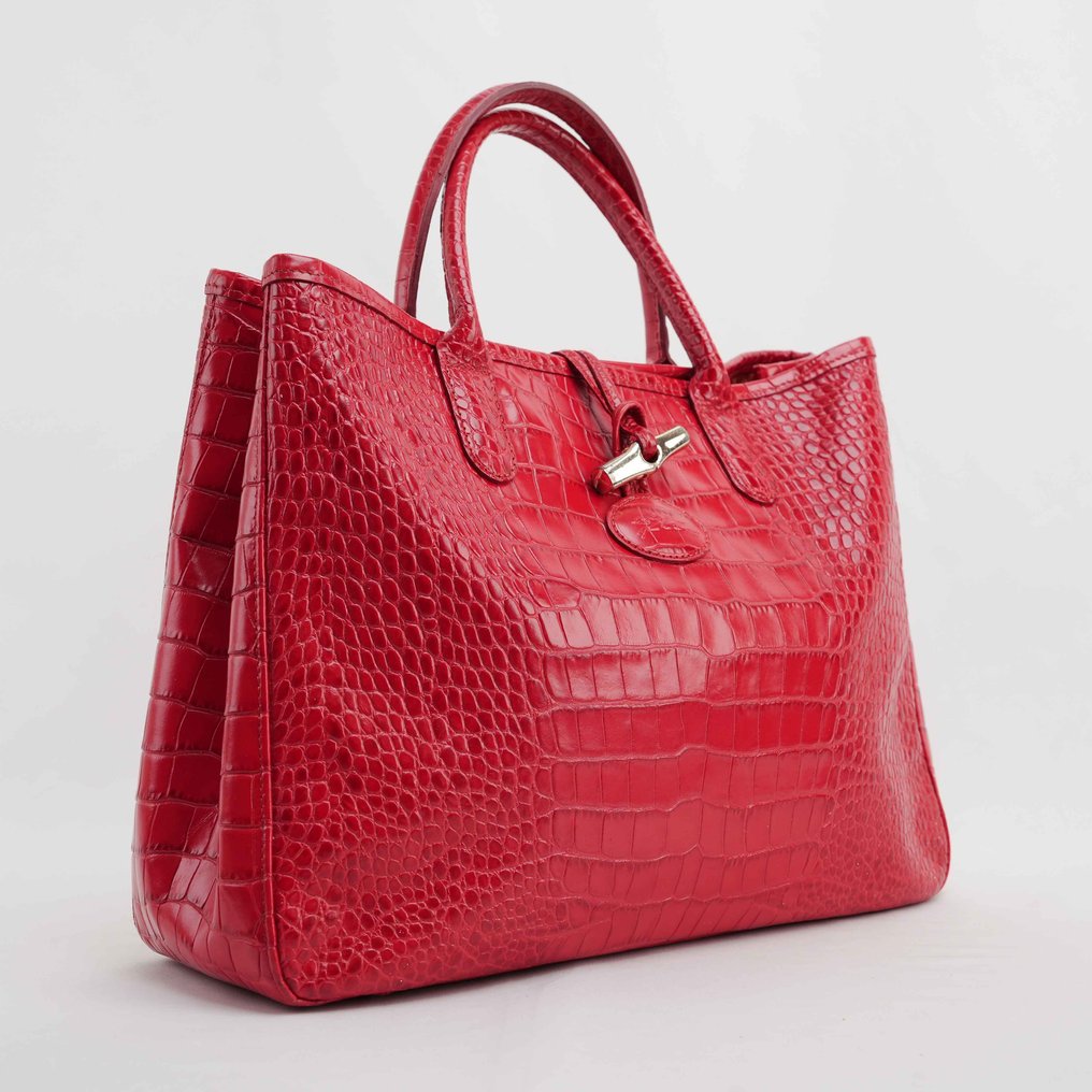 Longchamp - Tote Bag in Red Crocodile-Embossed Leather – Rare Model - Τσάντα #1.0
